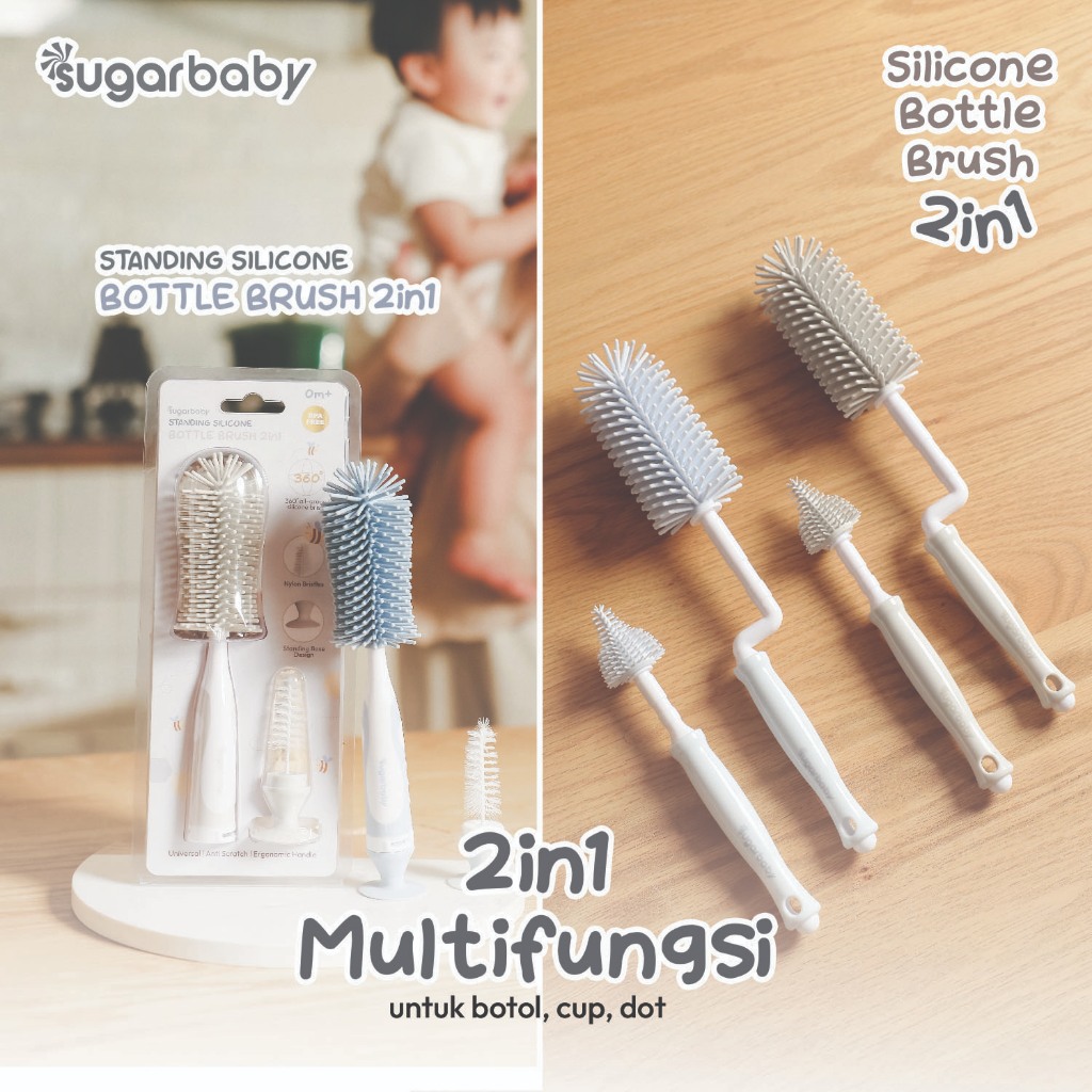 Sugarbaby Standing Silicone Bottle Brush 2in1 + Nipple Brush BPA Free Pembersih Botol Bayi Foto 2