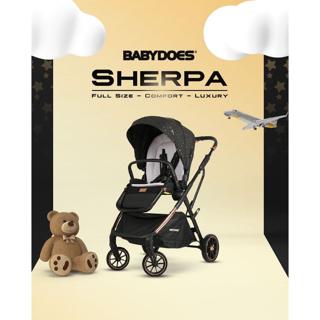 Babydoes Sherpa Stroller Reversible Seat 2 Arah Newborn to 20kg Extendable Canopy Foto 5