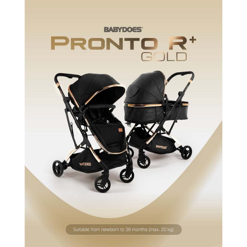 Stroller Bayi Babydoes Pronto R+ Gold Reversible Seat Bassinet Mode Newborn Foto 2