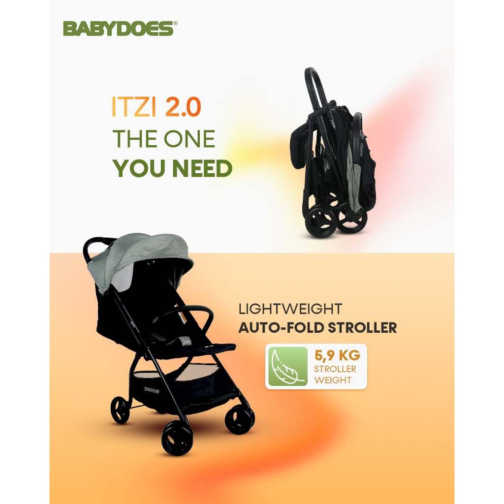 Babydoes Itzi 2.0 Stroller Auto-Fold Lightweight 5.9 kg Compact dengan Kelambu Foto 2