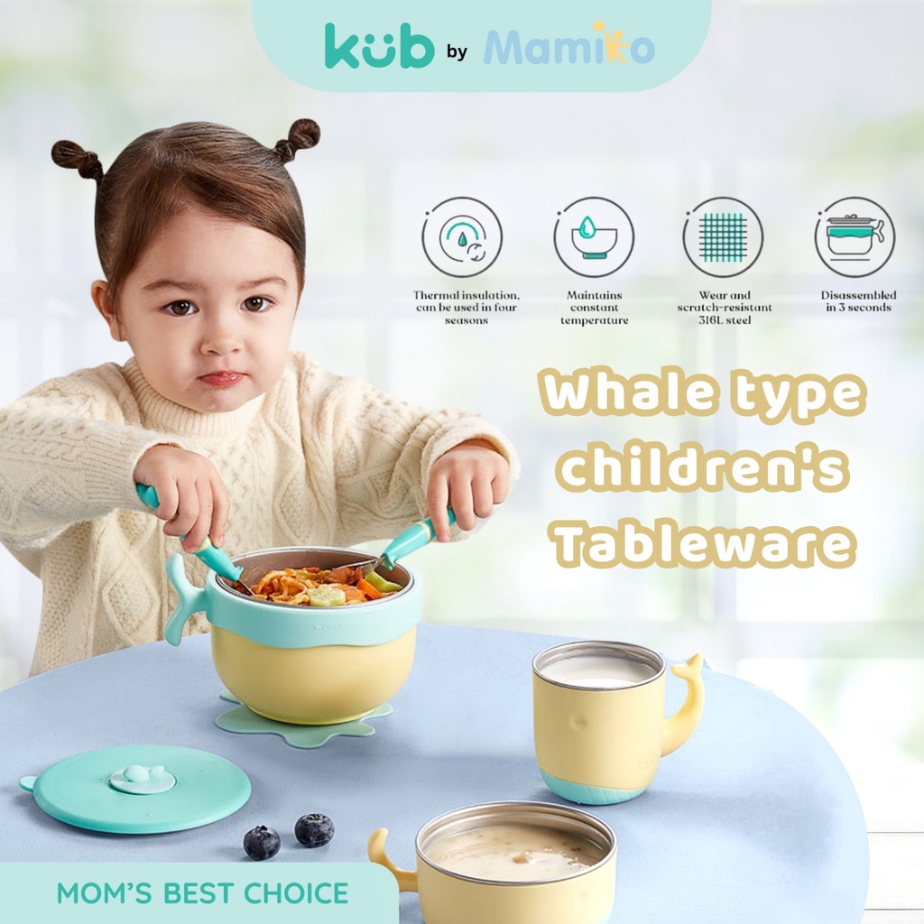 Set Peralatan Makan Anak KUB Whale Type 5pcs Stainless Steel 316L Food Grade BPA