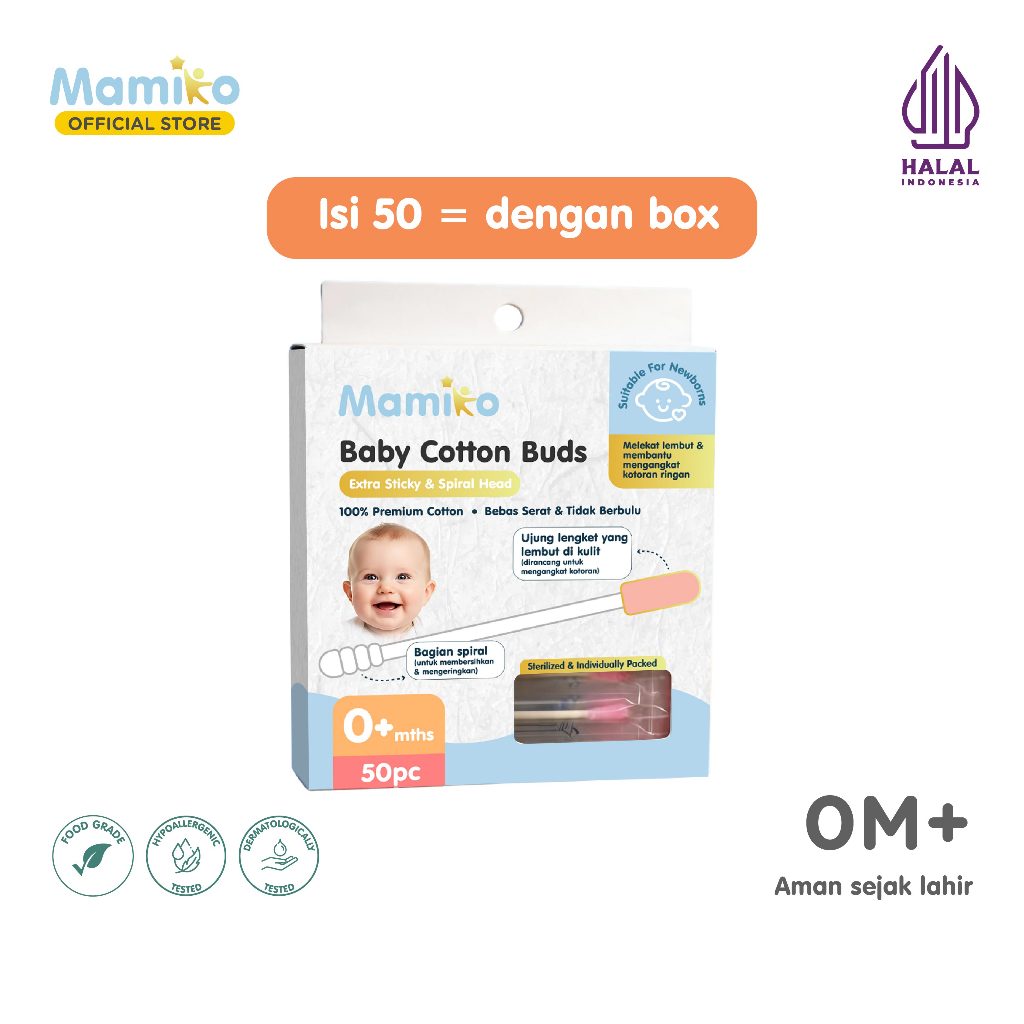 Mamiko Baby Cotton Buds 2in1 Spiral Head & Sticky Tip - Cotton Bud Bayi Foto 6