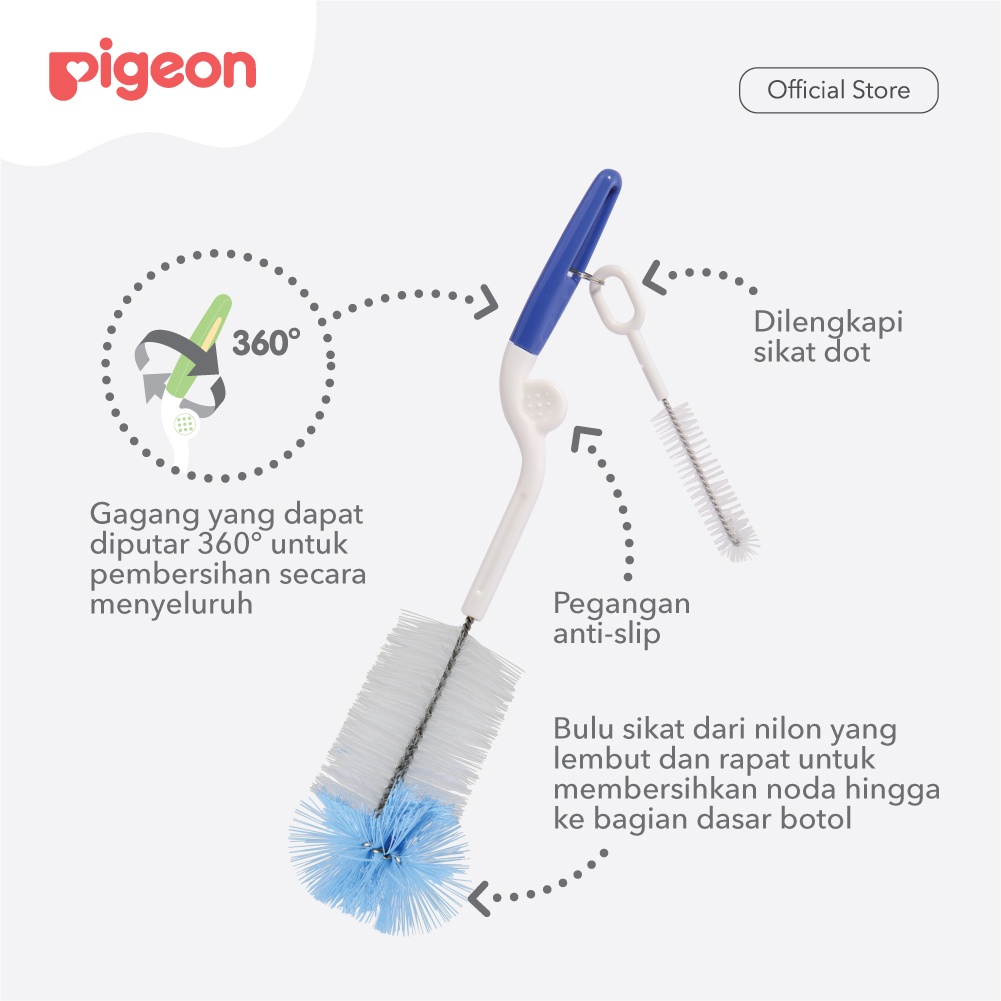 Sikat Botol dan Dot Bayi Pigeon 2 in 1 Pembersih Botol Susu Nylon Lembut Foto 3