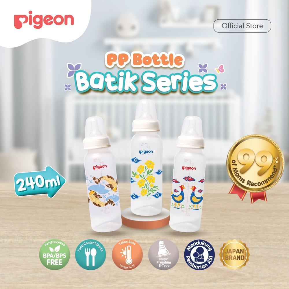 PIGEON Botol Susu SlimNeck PP RP Batik 240ml dengan Nipple S-Type Size M
