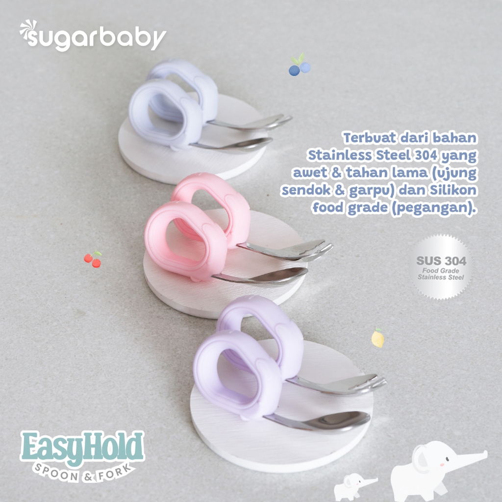 Sendok Garpu Bayi Sugarbaby Easy Hold Training Spoon Fork Stainless Steel 304 Foto 4