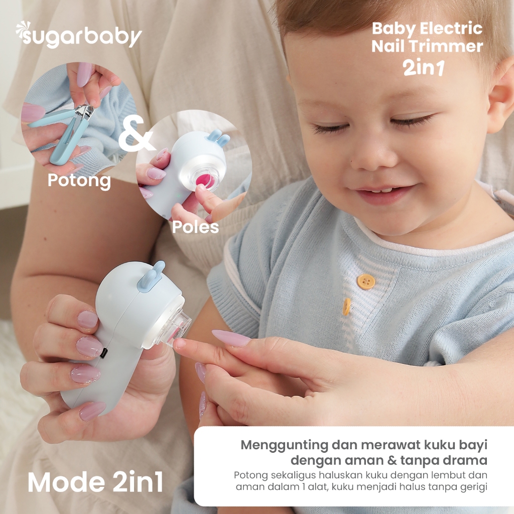 Sugarbaby Baby Electric Nail Trimmer 2in1 USB Type-C Lampu LED 5 Kepala Poles Senyap Foto 2
