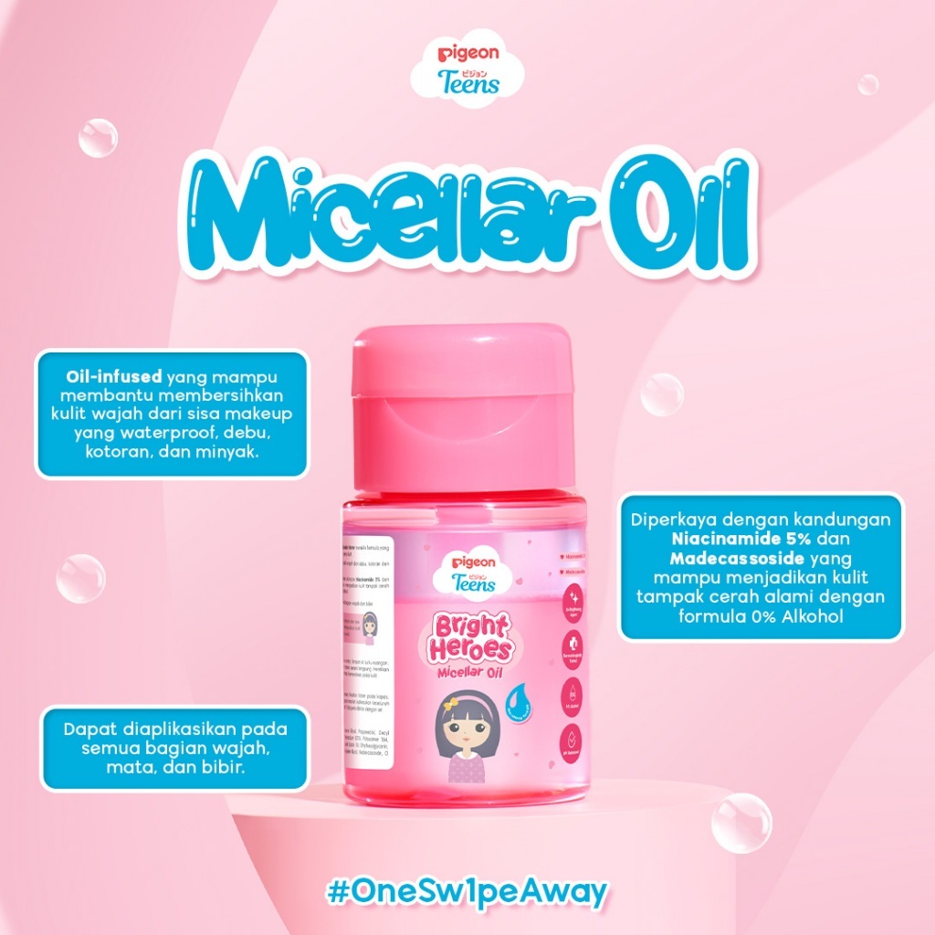 Pigeon Teens Bright Heroes Micellar Oil 100 ml Pembersih Wajah Double Cleansing Niacinamide Foto 3