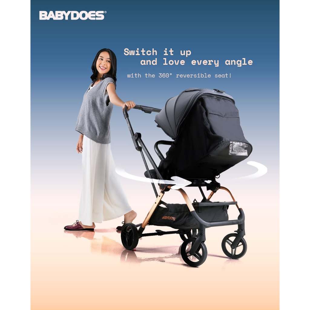 Stroller Bayi Babydoes Rotex Gold 360° Reversible Seat Compact Dilipat Travel Bag Foto 2