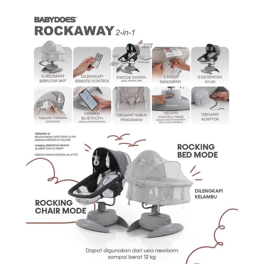 Ayunan Bayi Babydoes Rockaway 2-in-1 Swing 360 Derajat dengan Remote Control dan Bluetooth Foto 7