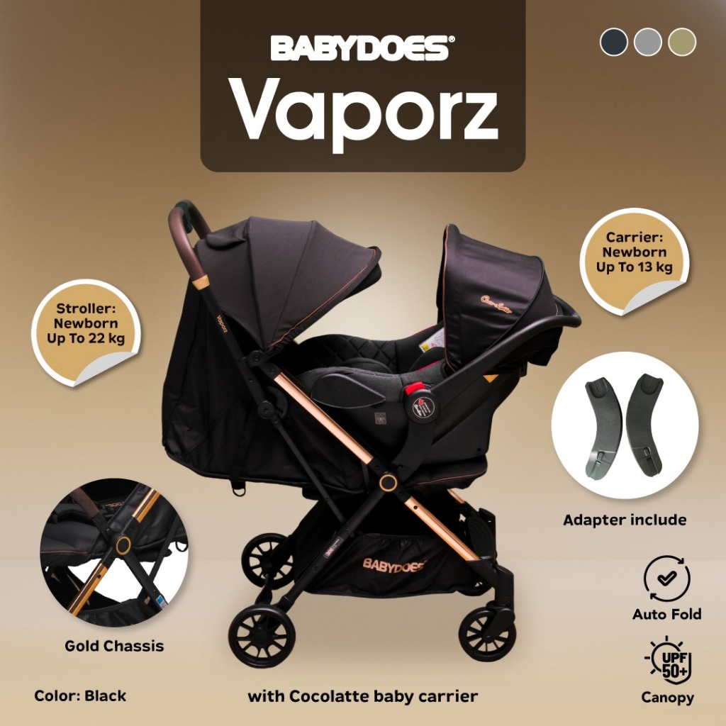 Babydoes Vaporz Stroller Auto-Fold Ringan 5.5 Kg dengan Infant Carrier dan Travel Bag Foto 8