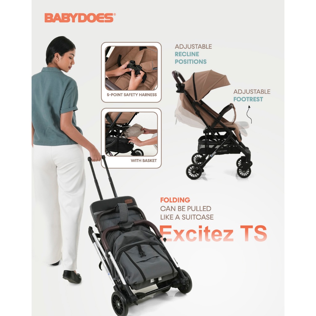 Stroller Bayi Babydoes Excites TS Travel System Dilipat Ringan dengan Infant Carrier Foto 4