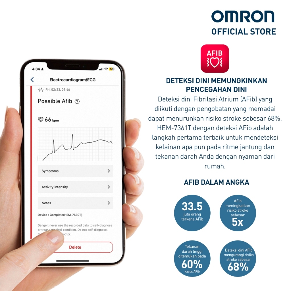 Tensimeter Digital Omron HEM-7530T Complete dengan Fitur EKG dan Koneksi Bluetooth Foto 4