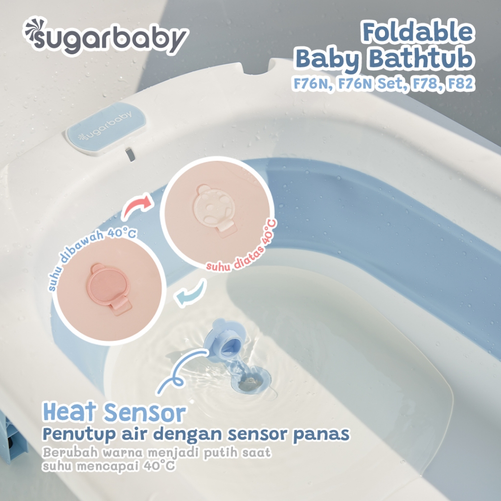 Sugarbaby Bak Mandi Bayi Lipat F76N Sensor Panas BPA Free Standar EN 14528 Foto 3
