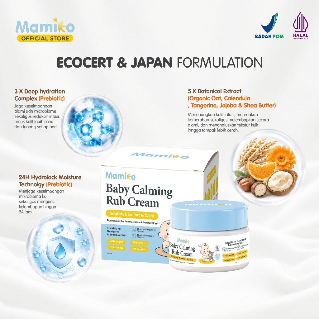 Mamiko Baby Calming Rub Cream 30g Krim Penghangat Aman untuk Bayi Baru Lahir Foto 5