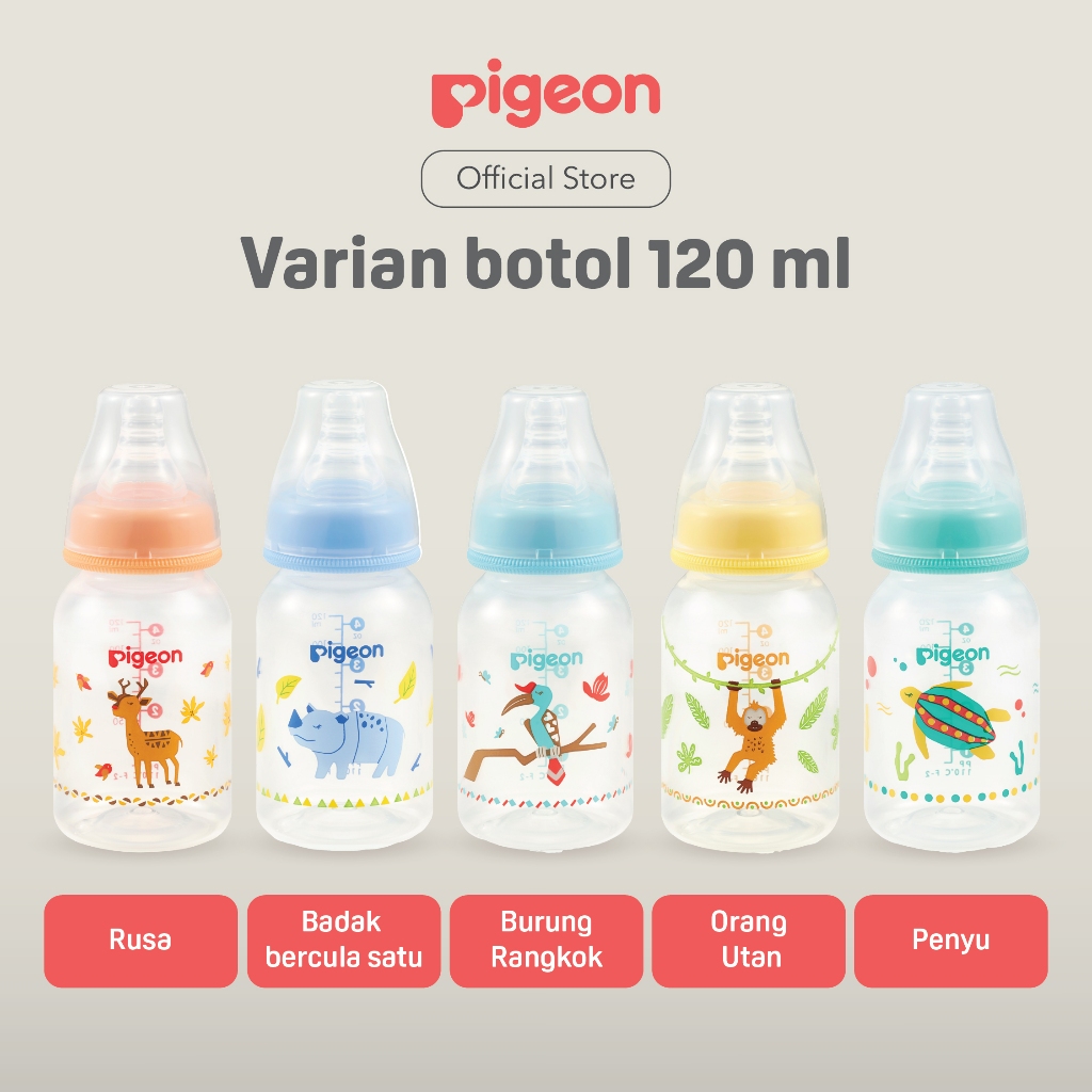 Pigeon Botol Susu Slim Neck PP RP 120ml Motif Hewan Langka dengan Dot S-Type Foto 2