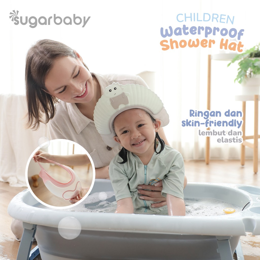 Topi Keramas Bayi Sugarbaby Waterproof Shower Hat Anti Air Masuk Telinga Foto 3