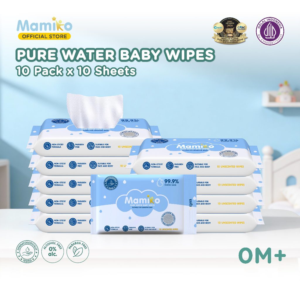 Mamiko Pure Water Baby Wipes Tisu Basah Bayi 10s No Alkohol No Perfume