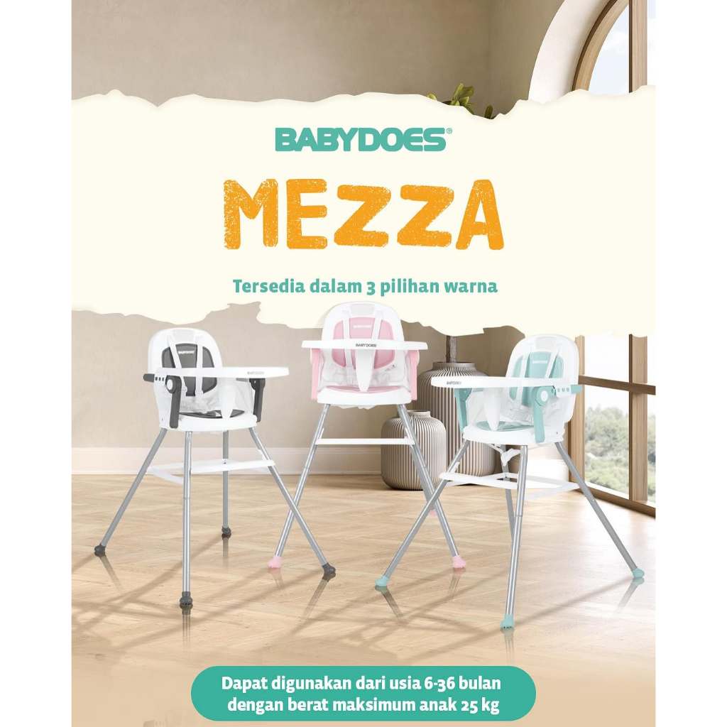 Kursi Makan Bayi Babydoes Mezza High Chair 3 in 1 Dilipat Portable dengan Tray Foto 3