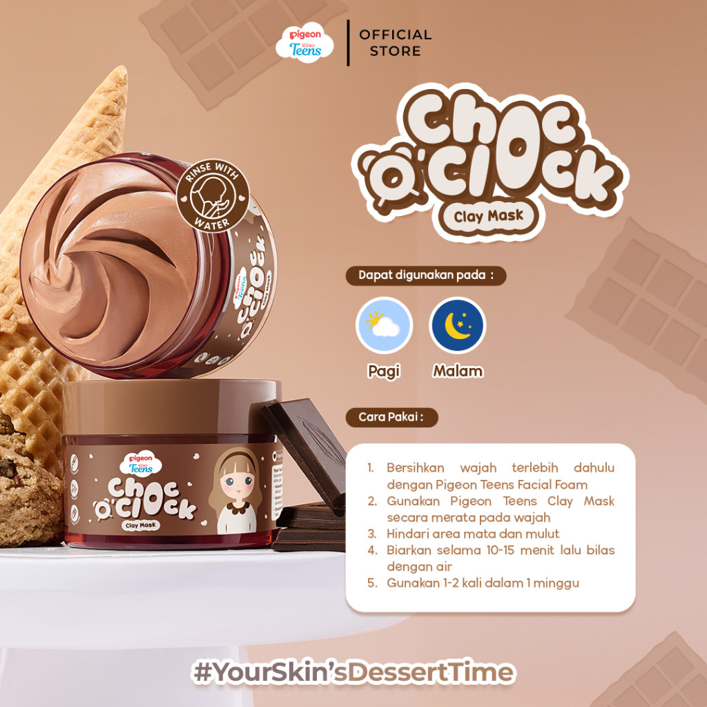 Pigeon Teens Choc O' Clock Clay Mask 60gr Masker Wajah Remaja Niacinamide Foto 3