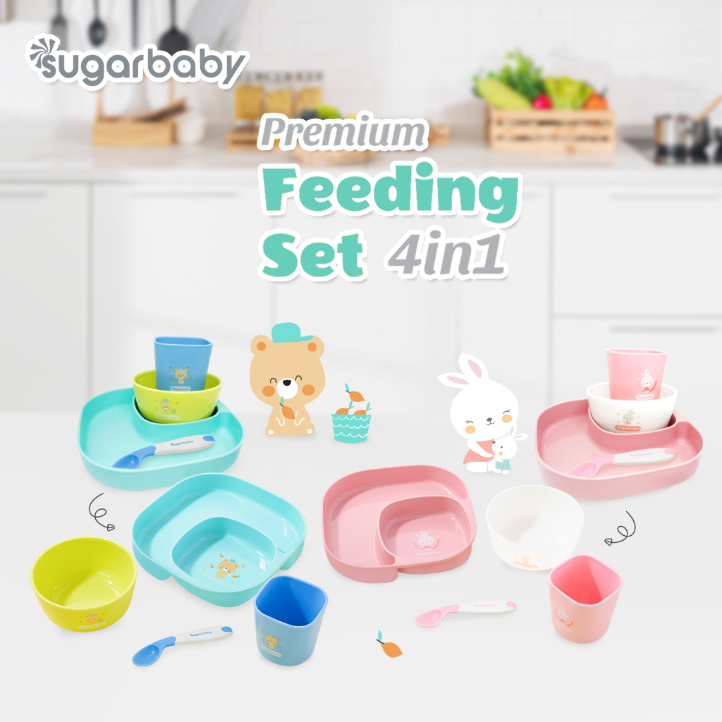 Sugar Baby Premium Feeding Set 4in1 Piring Mangkok Gelas Sendok Sensor Panas Foto 2