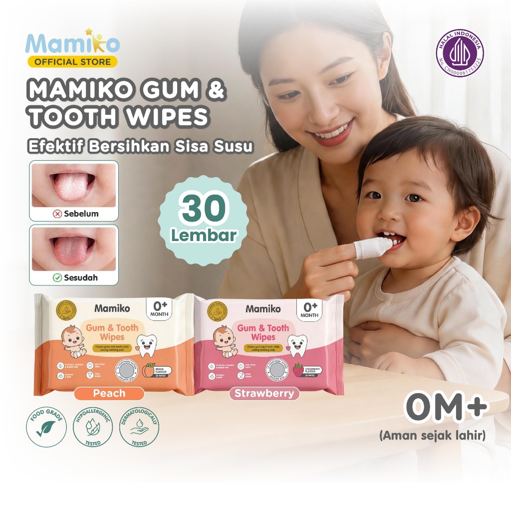 Mamiko Baby Gum & Tooth Wipes 30s Tisu Basah Pembersih Gigi Lidah Bayi Newborn