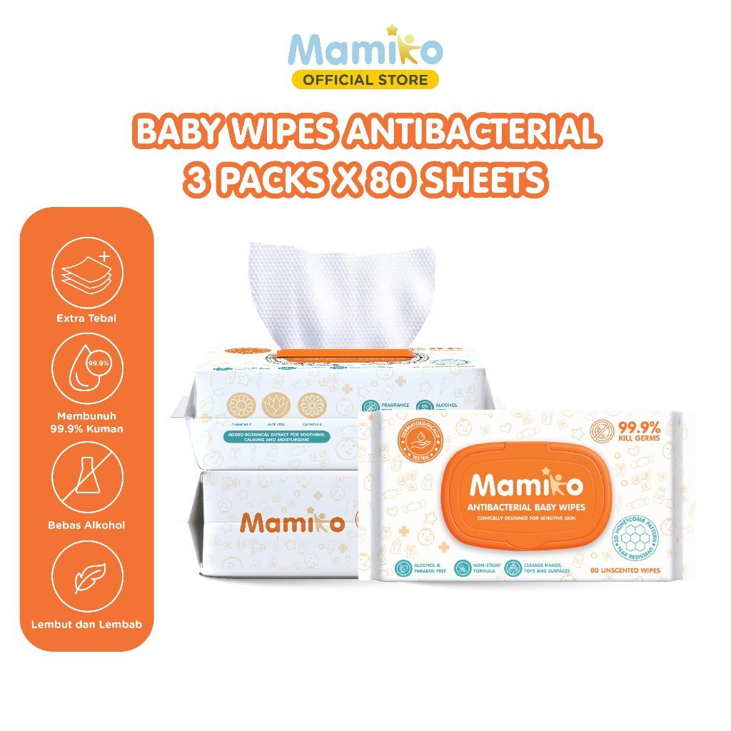 Mamiko Facial Care Towel Tisu Kering Tebal 60 Lembar AB Sisi 3D untuk Bayi Foto 8