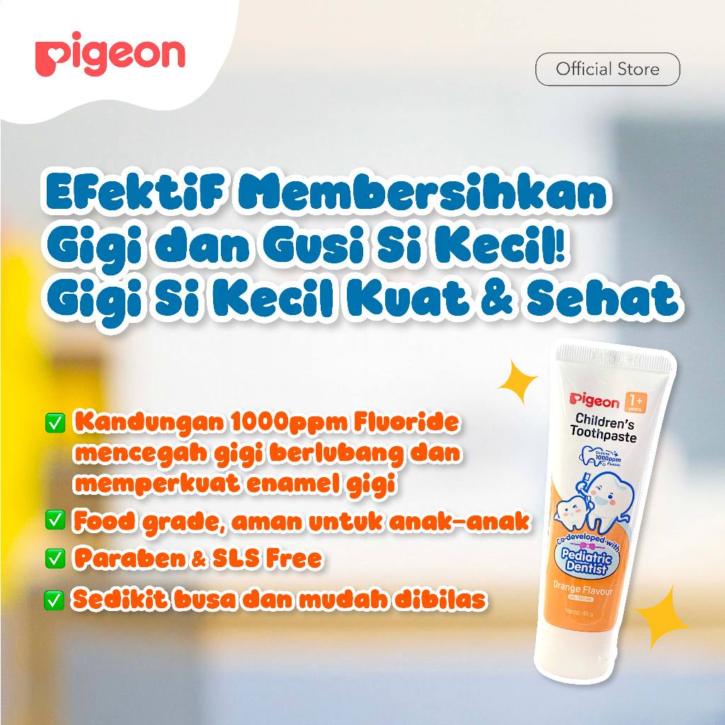Pigeon Children's Toothpaste Pasta Gigi Anak Fluoride 1000 ppm Rasa Strawberry 45g Foto 3