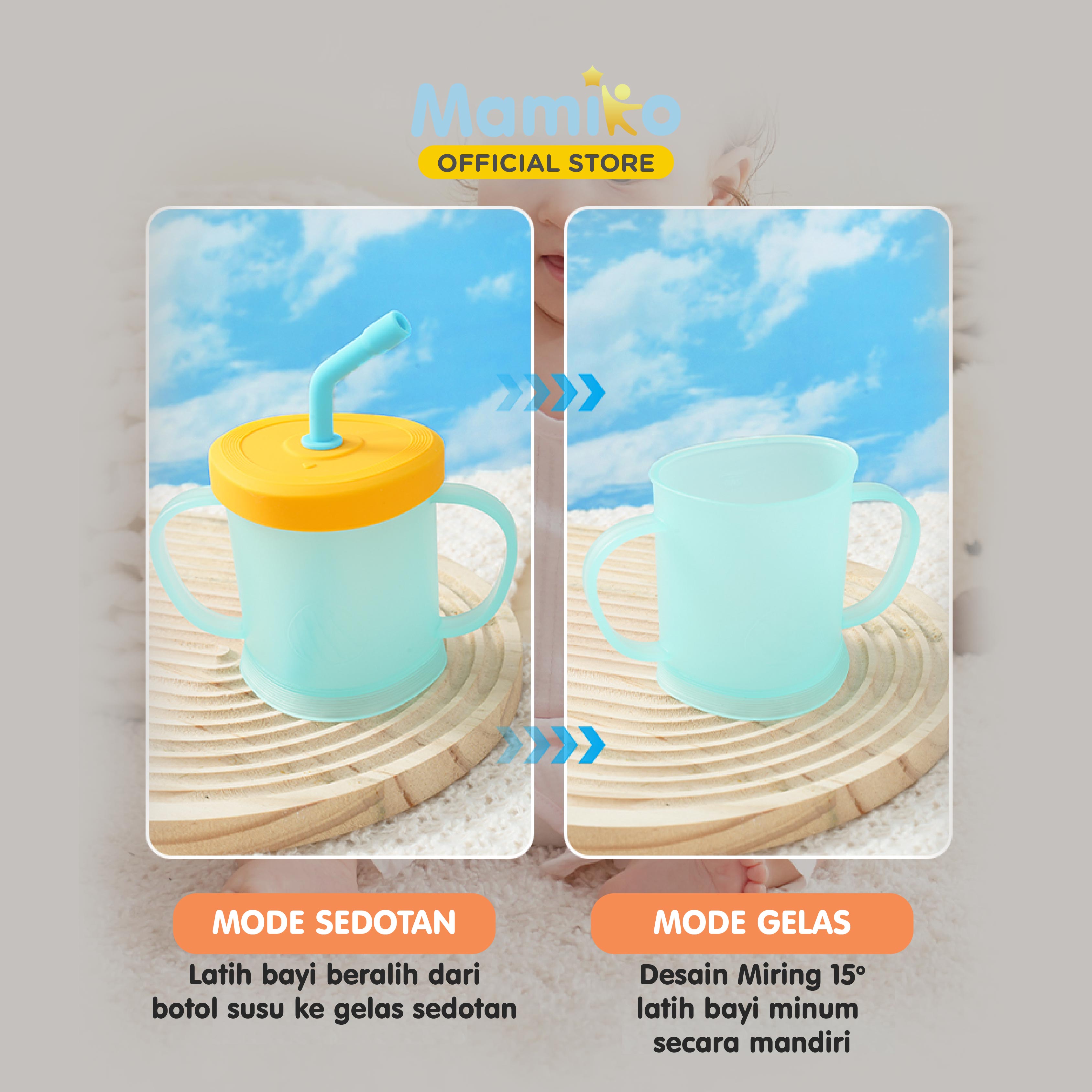 Gelas Training Sedotan Anak Mamiko 260ml Anti Tumpah Desain Miring 15 Derajat Foto 8
