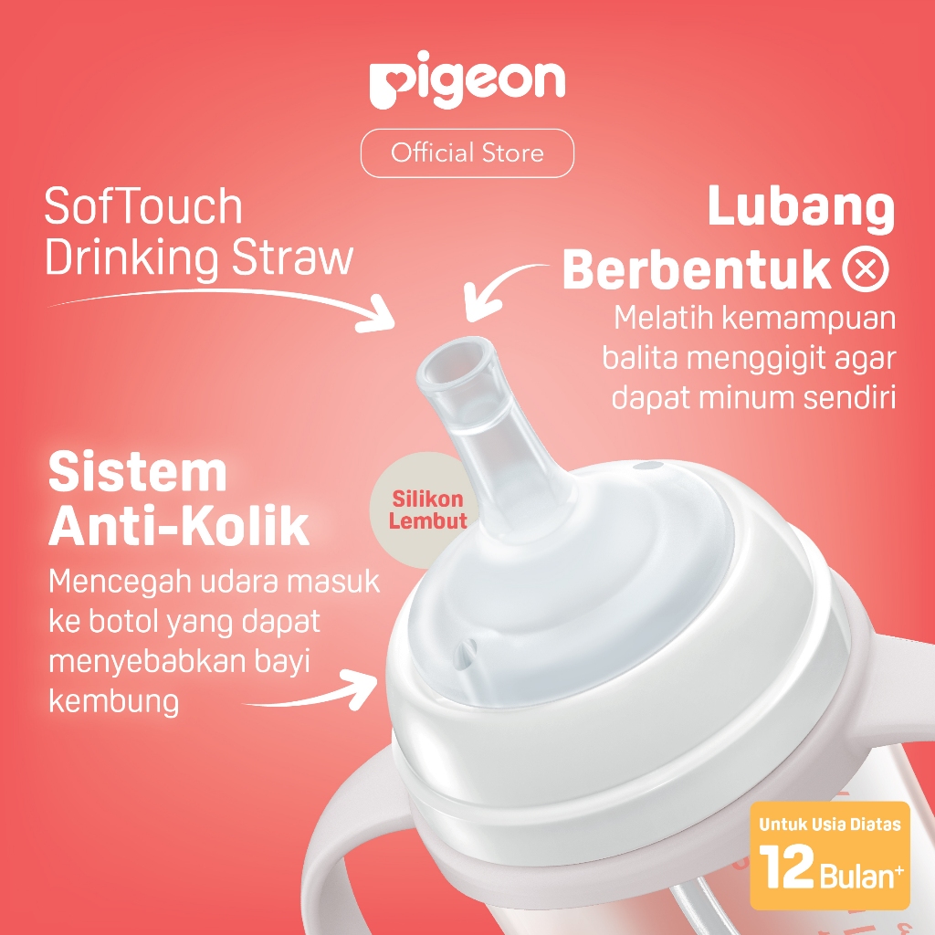 PIGEON Botol SofTouch 2-Step Straw Set 240ml Wide Neck Bebas BPA Anti Kolik Foto 3
