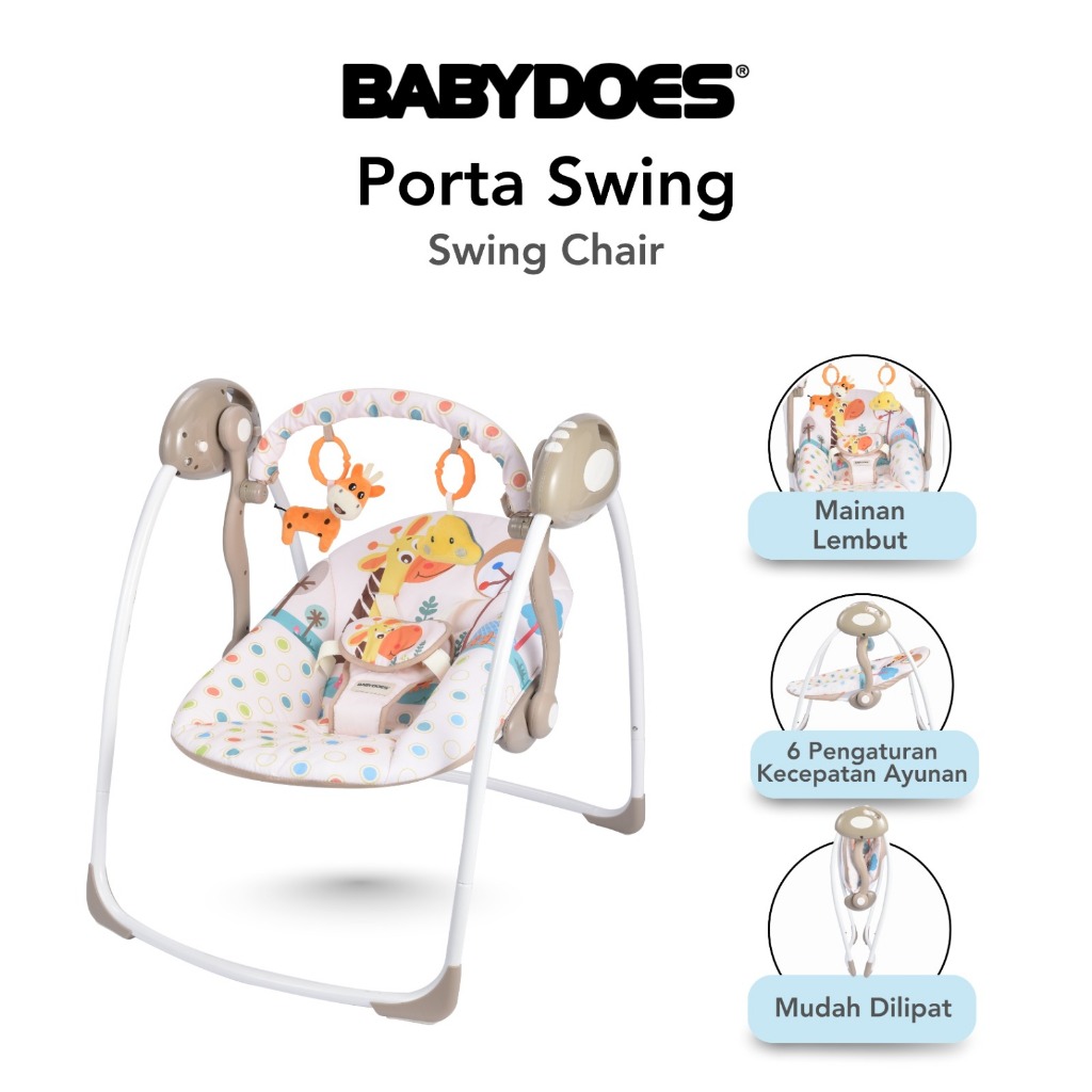 Ayunan Bayi Babydoes Porta Swing Elektrik 6 Kecepatan dengan Remote & Bantal Lepas