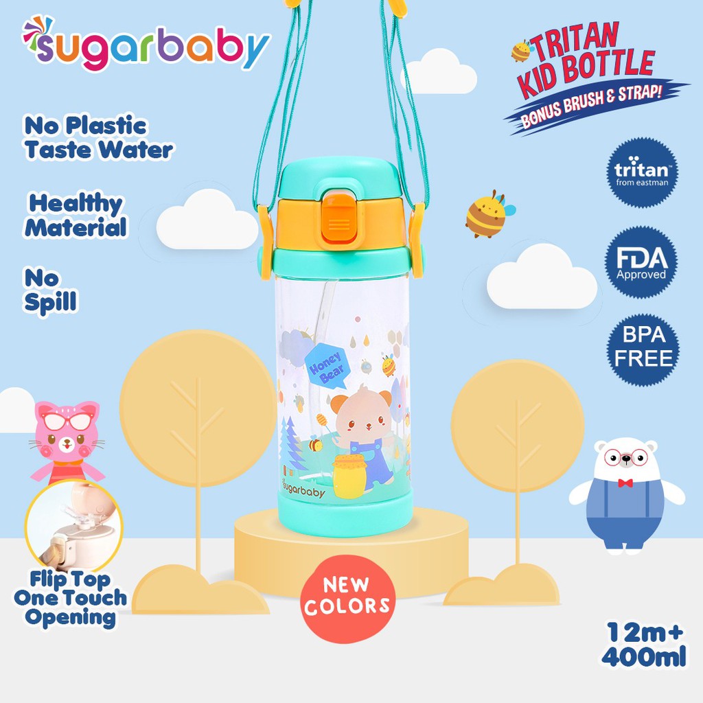 Botol Minum Anak Sugar Baby TRITAN 400 ml Anti Bocor dengan Sedotan Silicone Foto 4