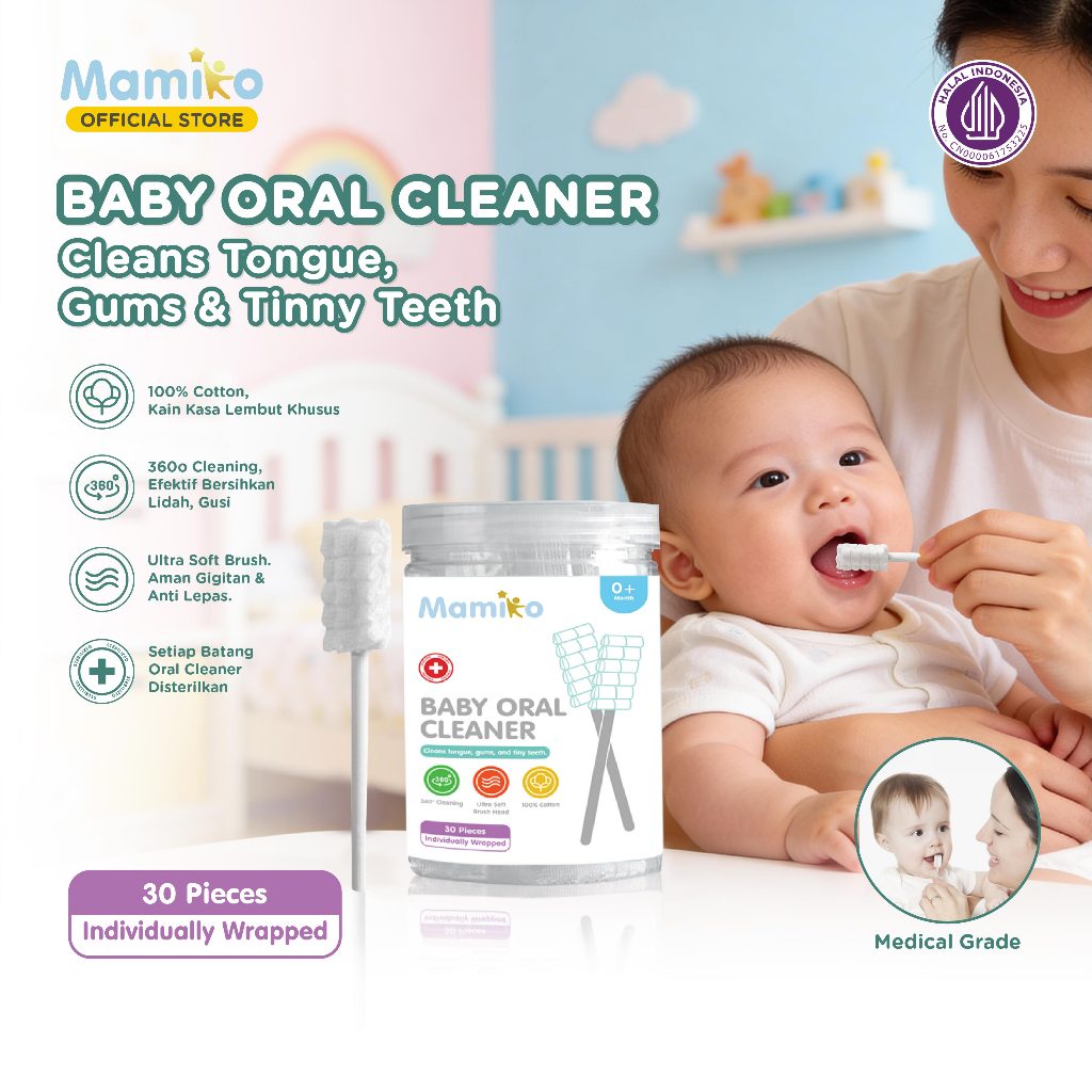 KUB x Mamiko Baby Oral Cleaner 30 PCS Steril 100% Cotton Pembersih Lidah Gusi