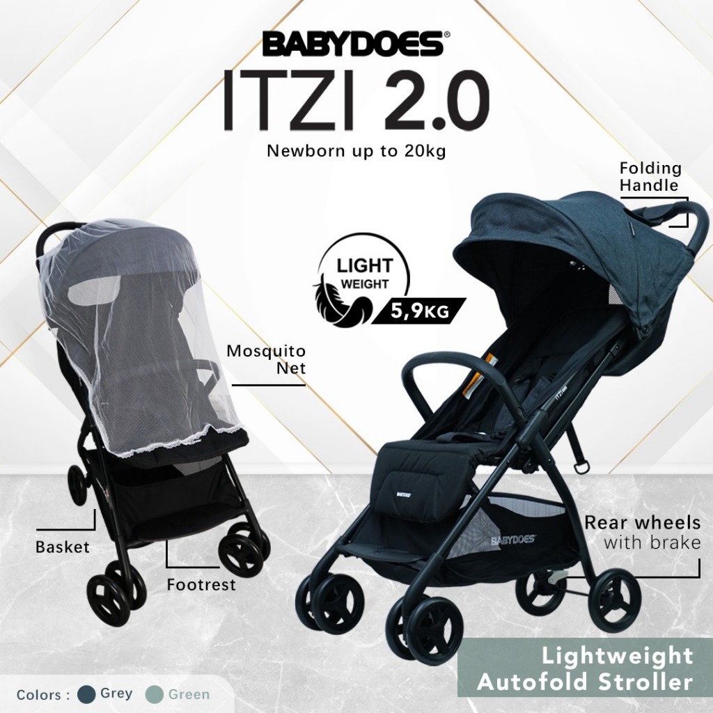 Babydoes Itzi 2.0 Stroller Auto-Fold Lightweight 5.9 kg Compact dengan Kelambu Foto 5