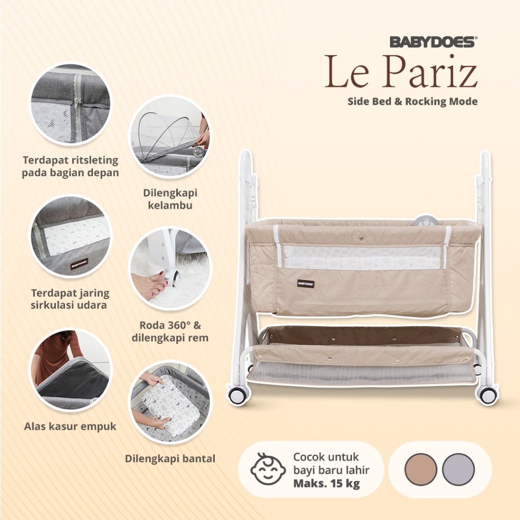 Babydoes Le Pariz Baby Box Multifungsi Side Bed Rocking Mode Musik Net Nyamuk Foto 6