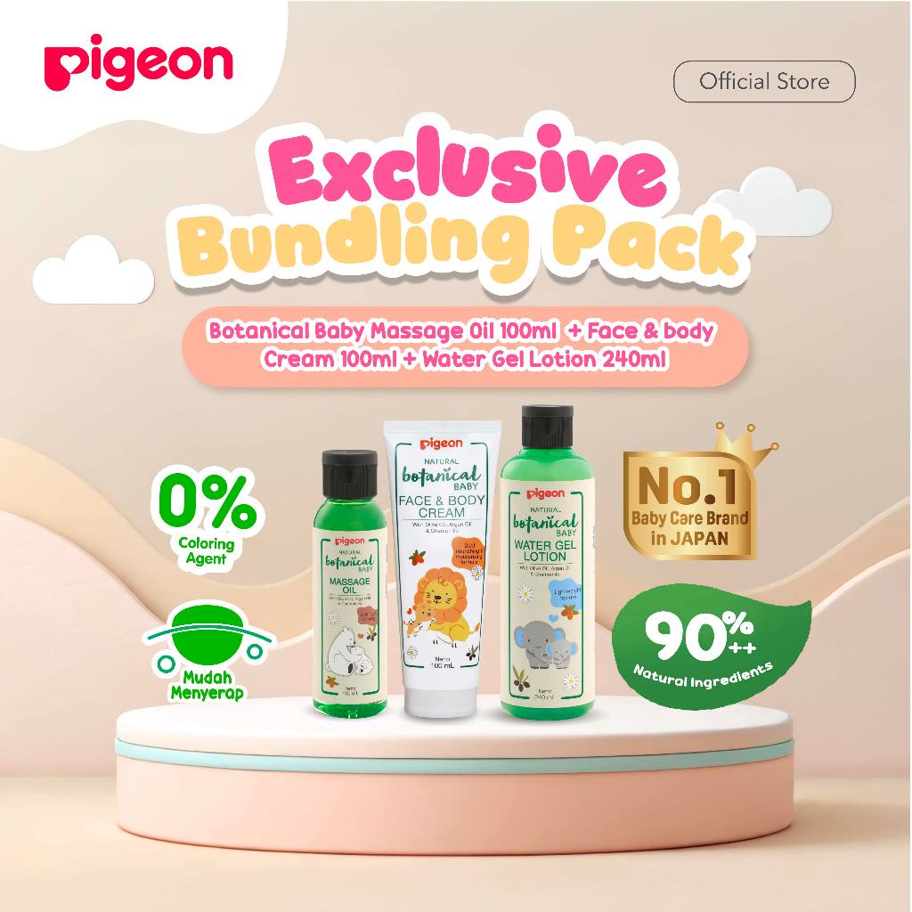 Pigeon Botanical Bundling Pack Baby Massage Oil 100ml Face Cream Water Gel Lotion 240ml
