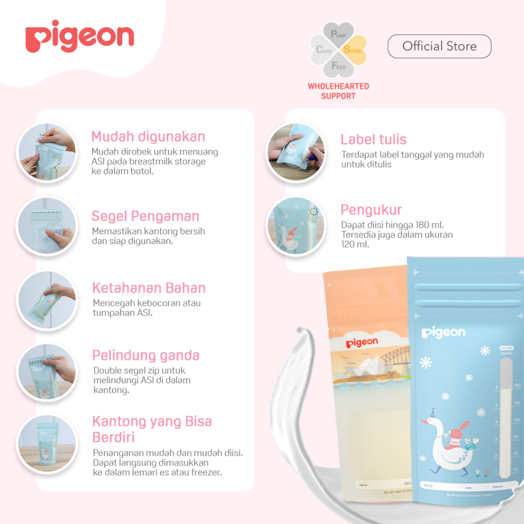 Kantong ASI PIGEON BreastMilk Storage Bag Anti Bocor Klip Ganda Ukuran 120ml atau 180ml Foto 3