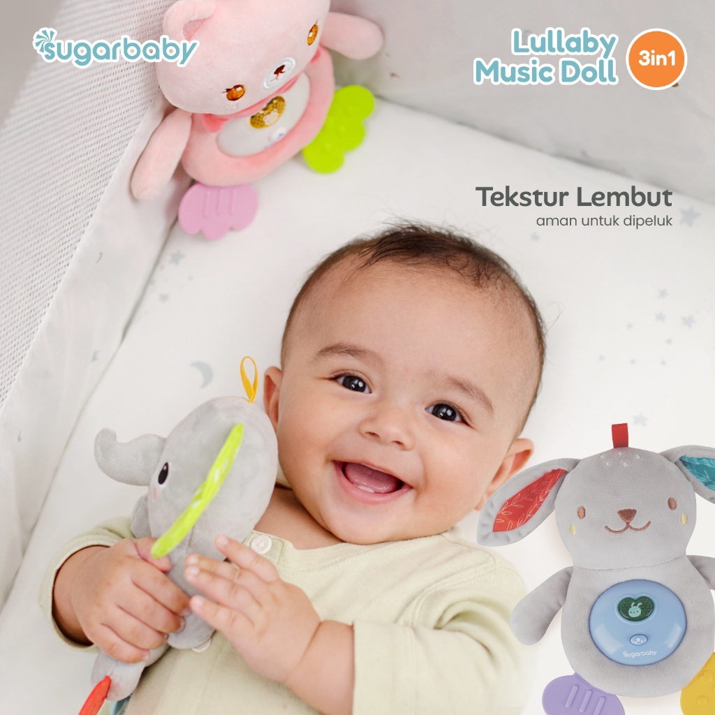 Boneka Musik Bayi Sugarbaby Lullaby Music Doll 3in1 Mainan Sensorik Teether Foto 3
