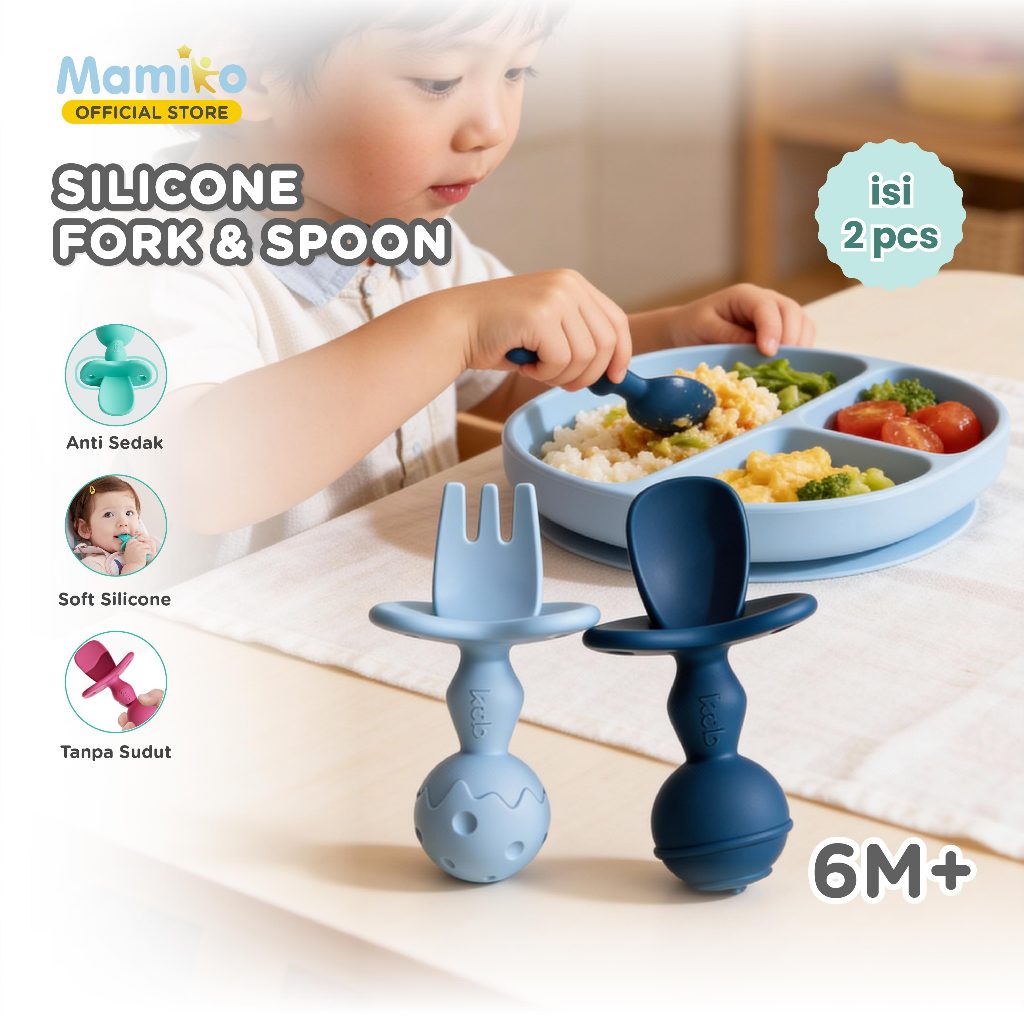 KUB x CL Pure Silicone Spork Set Sendok Garpu Bayi MPASI Warna Pink