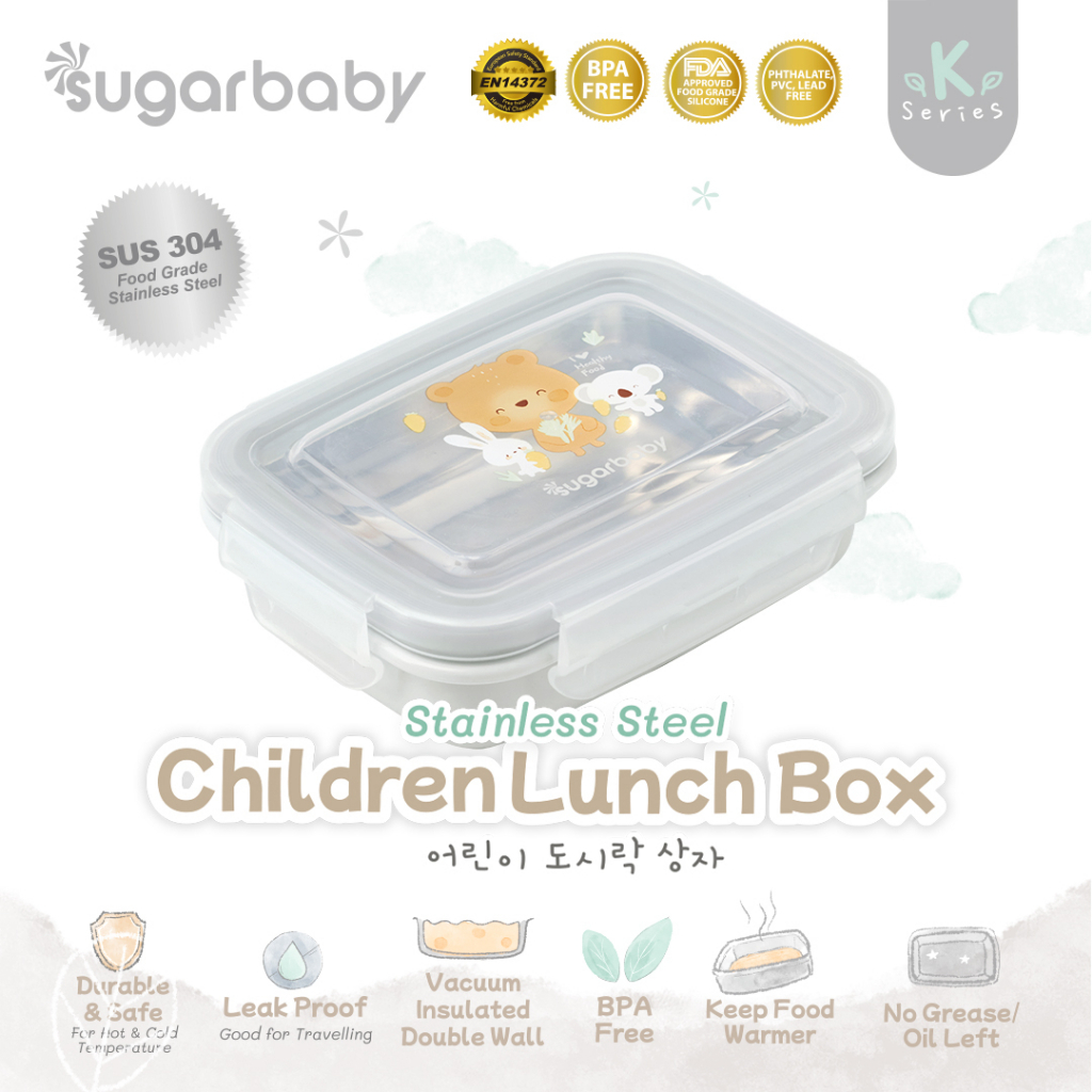 Kotak Makan Anak SUGAR BABY Stainless Steel SUS 304 Double Layer 320 ml Nature Foto 5