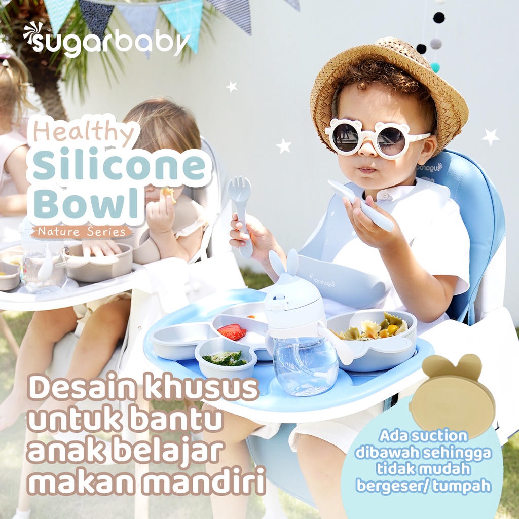 Sugar Baby Healthy Silicone Bowl Nature Series Suction Anti Tumpah 5 Warna Foto 5