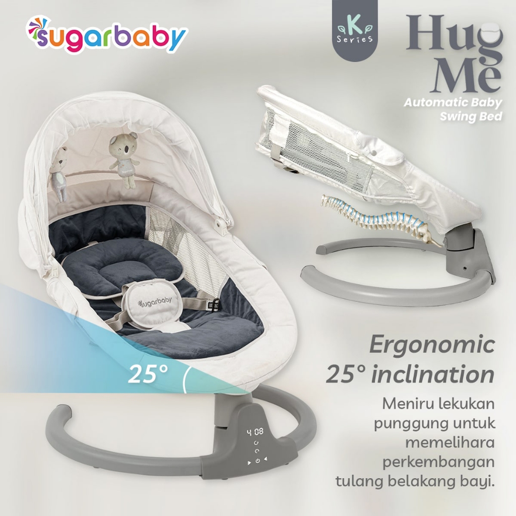 Sugarbaby HUG ME K-Series Automatic Baby Swing Bed Ayunan Bayi Elektrik Foldable Bluetooth Foto 3