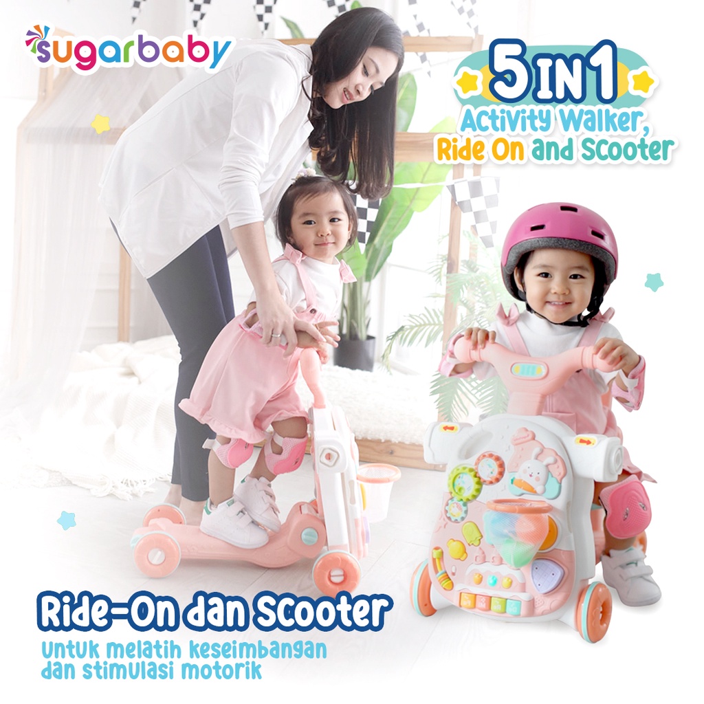 Sugarbaby Walker Bayi 5in1 Multifungsi Ride-On Scooter Push Walker Activity Table Foto 3