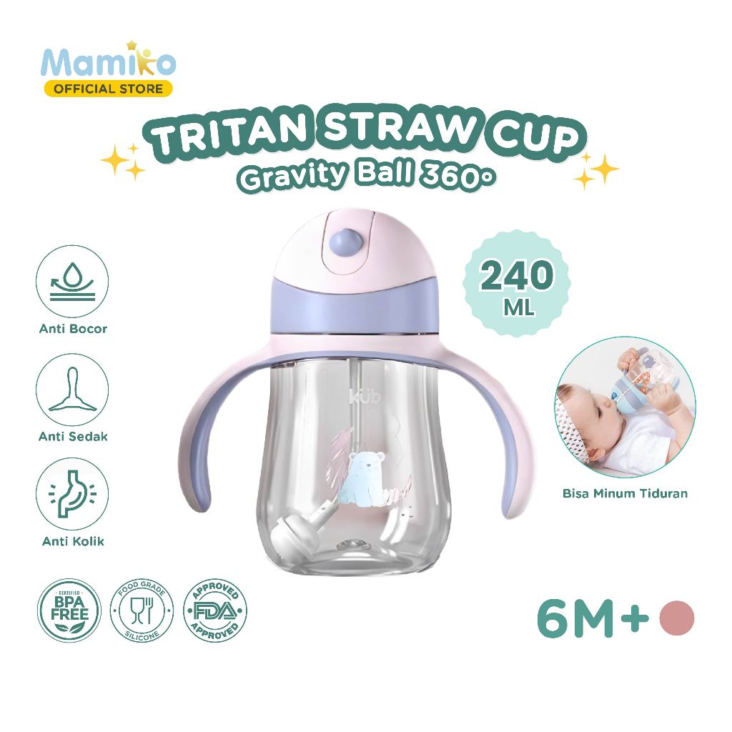 Botol Minum Sedotan Anak KUB Mamiko Training Cup Tritan 240ml Anti Bocor Foto 2