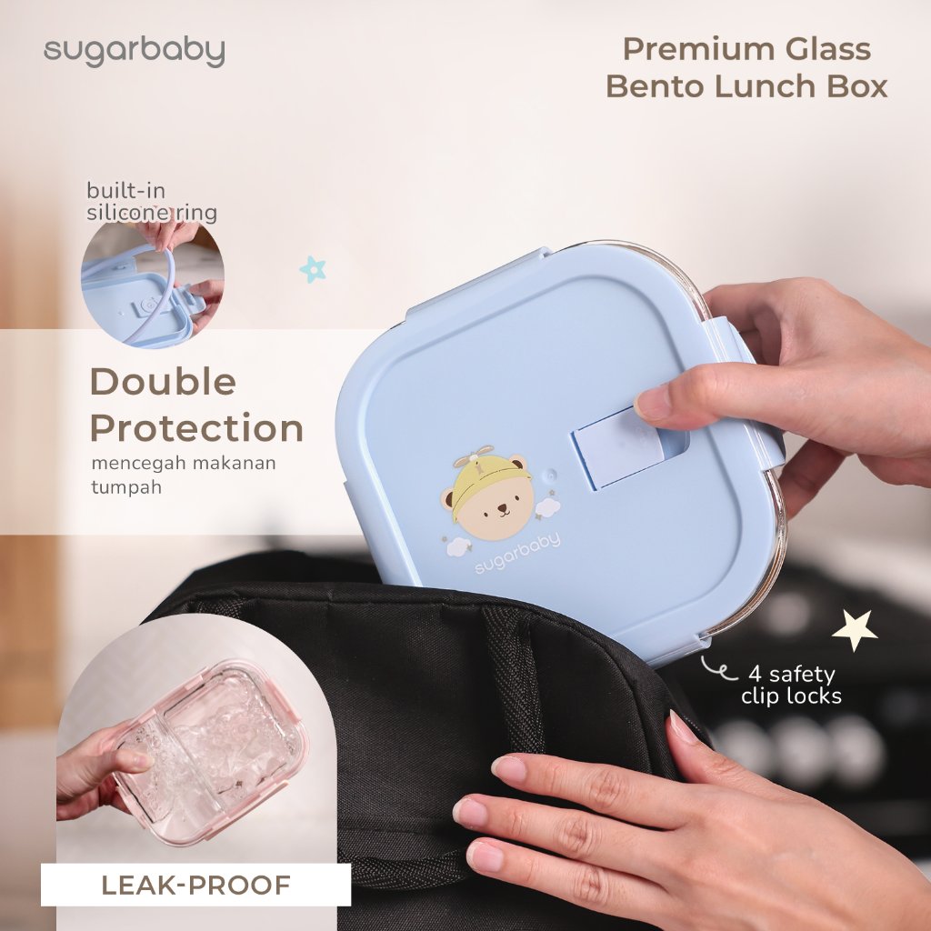 Sugarbaby Premium Glass Bento Lunch Box Borosilicate 750ml 3 Kompartemen Leak Proof BPA Free Foto 3