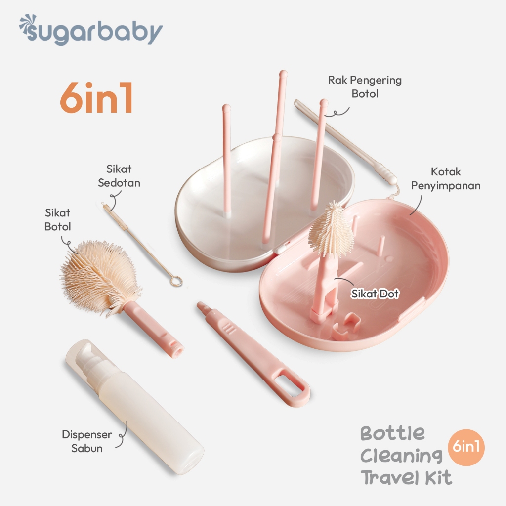 Sugarbaby Bottle Cleaning Travel Kit 6in1 Set Pembersih Botol Susu Bayi Portable Foto 2