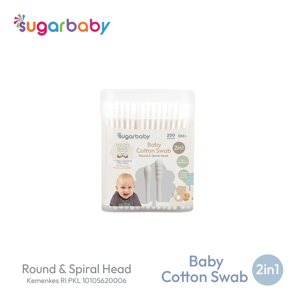 Sugarbaby Cotton Swab 2in1 Baby Cotton Bud 100% Kapas Alami 3 Varian Head Foto 6