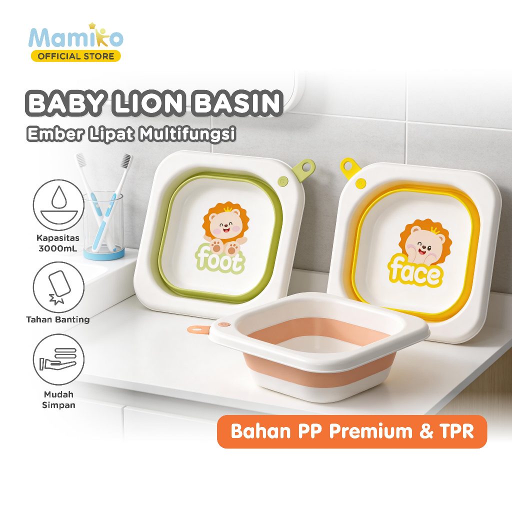 Mamiko Foldable Baby Wash Basin Lion Baskom Ember Lipat Multifungsi BPA Free
