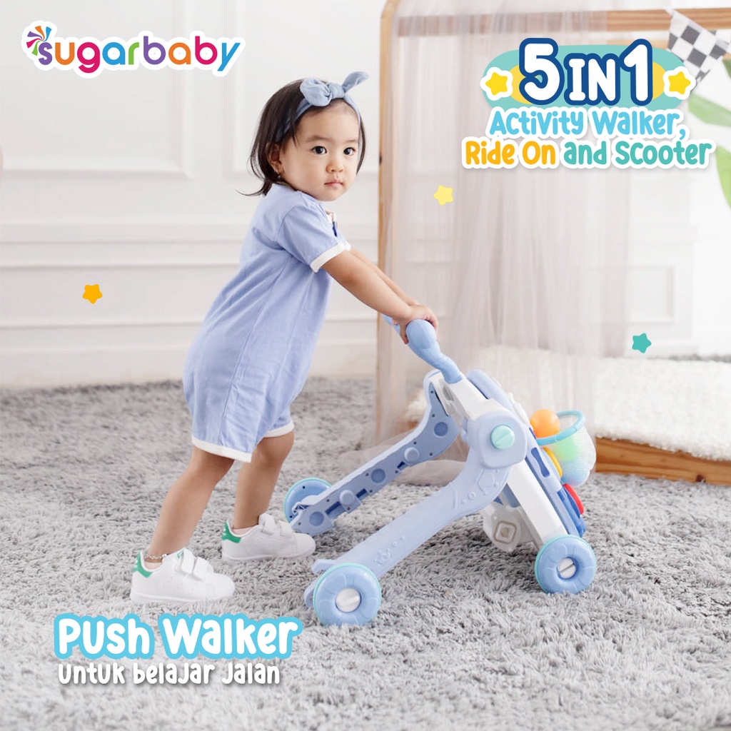 Sugarbaby Walker Bayi 5in1 Multifungsi Ride-On Scooter Push Walker Activity Table Foto 4