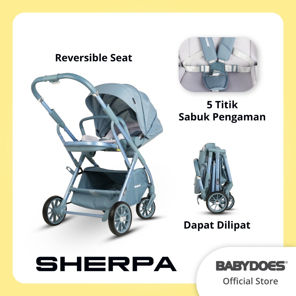 Babydoes Sherpa Stroller Reversible Seat 2 Arah Newborn to 20kg Extendable Canopy Foto 3