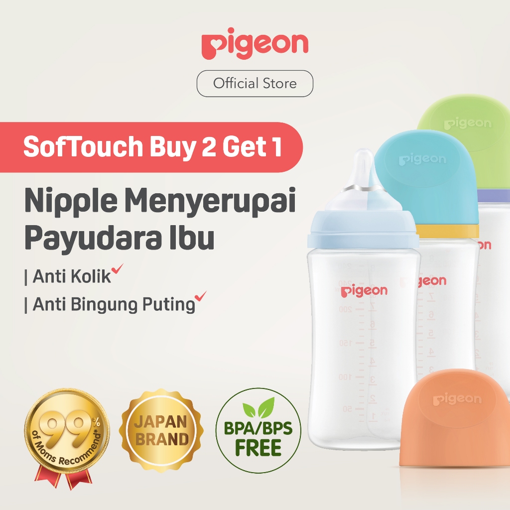 Pigeon Botol Susu Bayi BPP Wide Neck Triple Pack dengan SofTouch Nipple SS & Foto 3